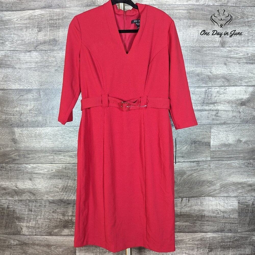 Ivy Blue V Neck Belted Long Sleeve Dress Size 12